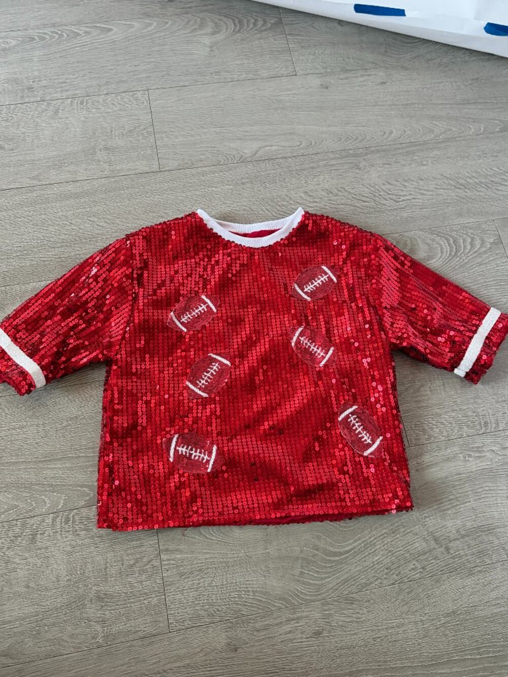 Red Sequin Football Top | Sparkly Game Day Shirt | Size Small